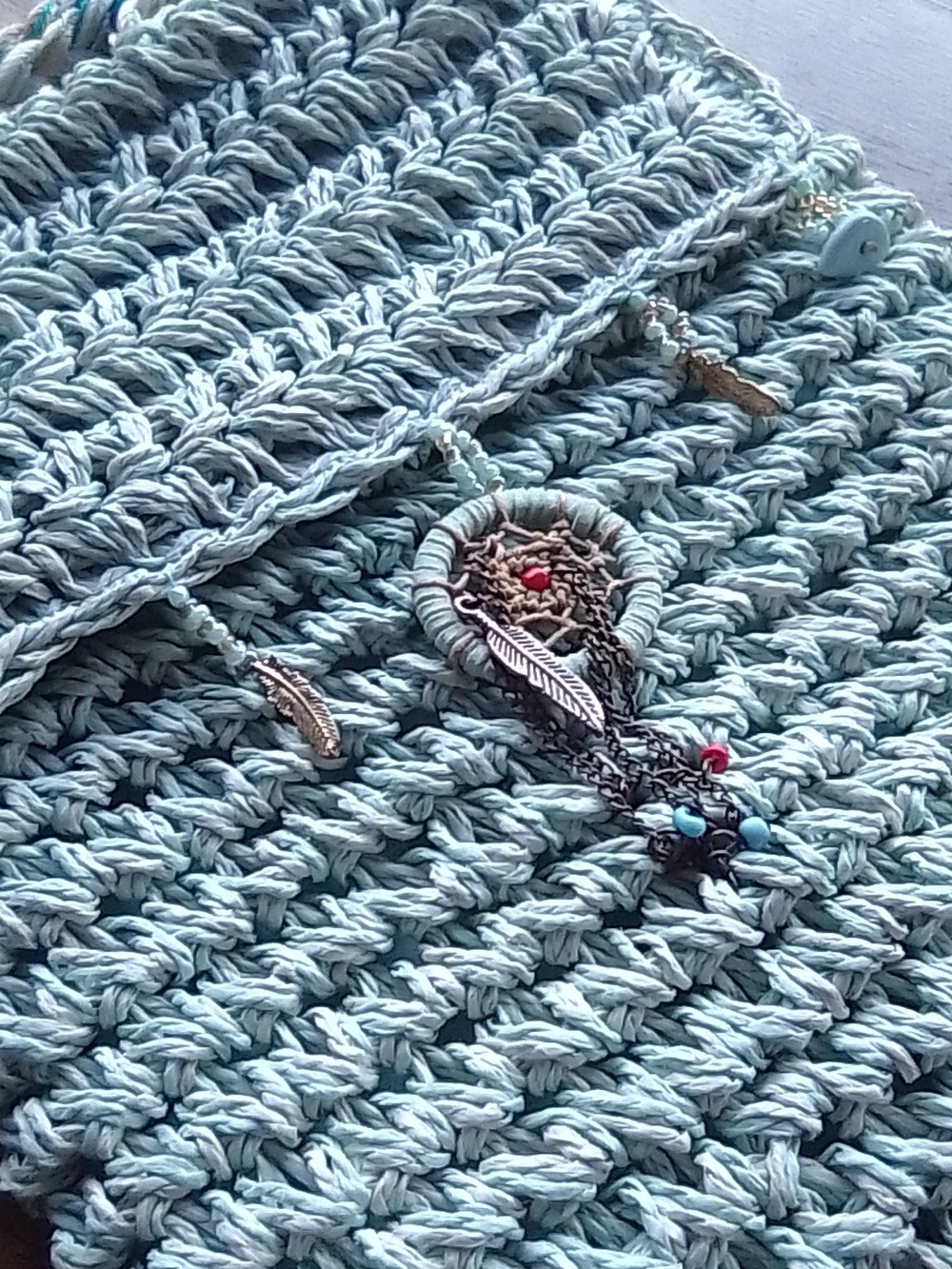 Handmade Light Blue Beaded Dreamcatcher Crochet Crossbody Bag!!! - Picture 2 of 7